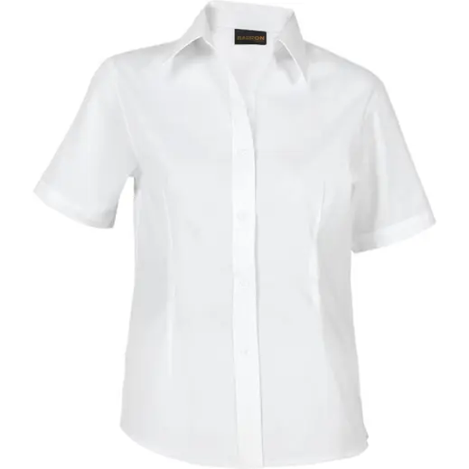 White Brushed Cotton Twill Blouse Short Sleeve Ladies
